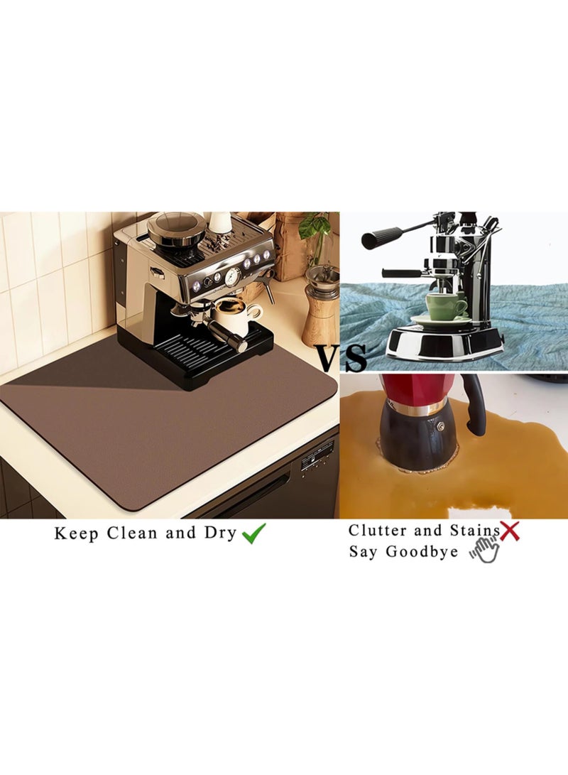 وانغبانغزي حصيرة قهوة للأسطح، ملحقات بار القهوة تناسب أسفل ماكينة الإسبريسو، حصيرة مطاطية ماصة لإخفاء البقع على سطح المطبخ، حصيرة لتجفيف الأطباق لعداد المطبخ (بني، 12"x19") - Image 5