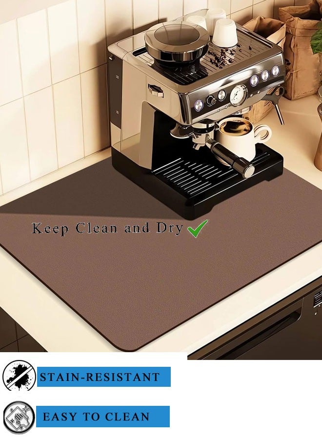 وانغبانغزي حصيرة قهوة للأسطح، ملحقات بار القهوة تناسب أسفل ماكينة الإسبريسو، حصيرة مطاطية ماصة لإخفاء البقع على سطح المطبخ، حصيرة لتجفيف الأطباق لعداد المطبخ (بني، 12"x19") - Image 1