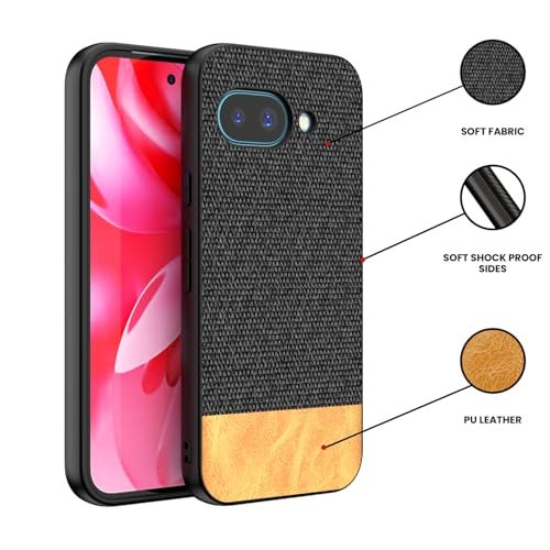 Kapa Soft Fabric & Leather Hybrid Protective Back Cover for Google Pixel 9A | Shockproof Slim Hard Anti Slip Back Case (Black,Brown) - Image 3