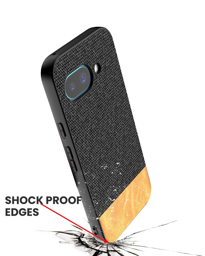 Kapa Soft Fabric & Leather Hybrid Protective Back Cover for Google Pixel 9A | Shockproof Slim Hard Anti Slip Back Case (Black,Brown) - Image 5