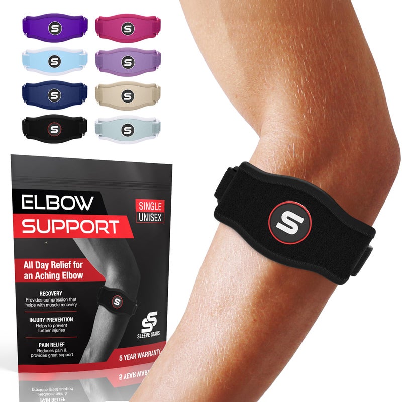 SS SLEEVE STARS Sleeve Stars Tennis Elbow Brace for Women Adjustable Tennis Elbow Strap Golfers Elbow Brace for Men Counterforce Brace for Tennis Elbow for Tendonitis Relief Fits 923 SingleBlack 