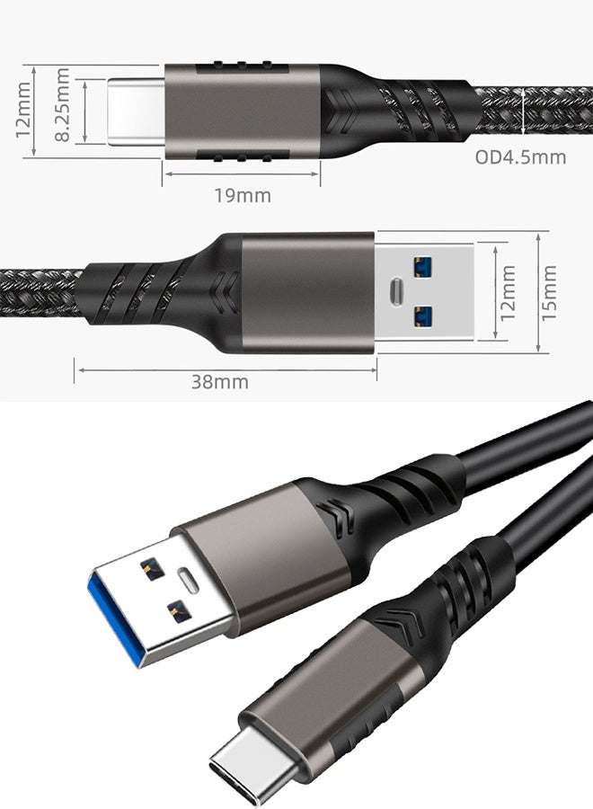 ان 60W كابل من نوع C، USB-C إلى USB-A كابل، نقل البيانات عالية السرعة، USB نوع C كابل شحن لآيفون 16، 15، سامسونج جالاكسي S24، S23، 1.5 متر لونغ -أسود - Image 2