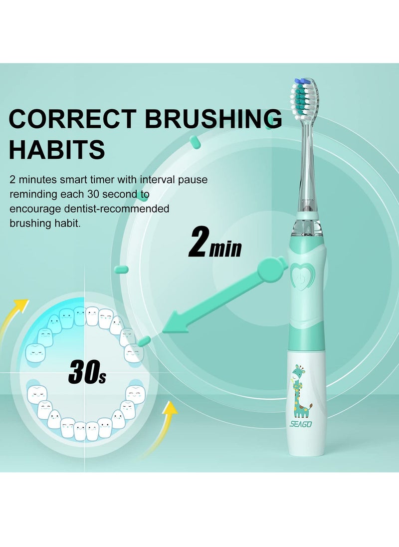 Seago - Kids Electric Toothbrushes Sonic Toothbrush, Soft Battery Powered Tooth Brush With Smart Timer,Waterproof Replaceable Deep Clean For Kids(Age of 3+)，Travel Toothbrush - Image 1