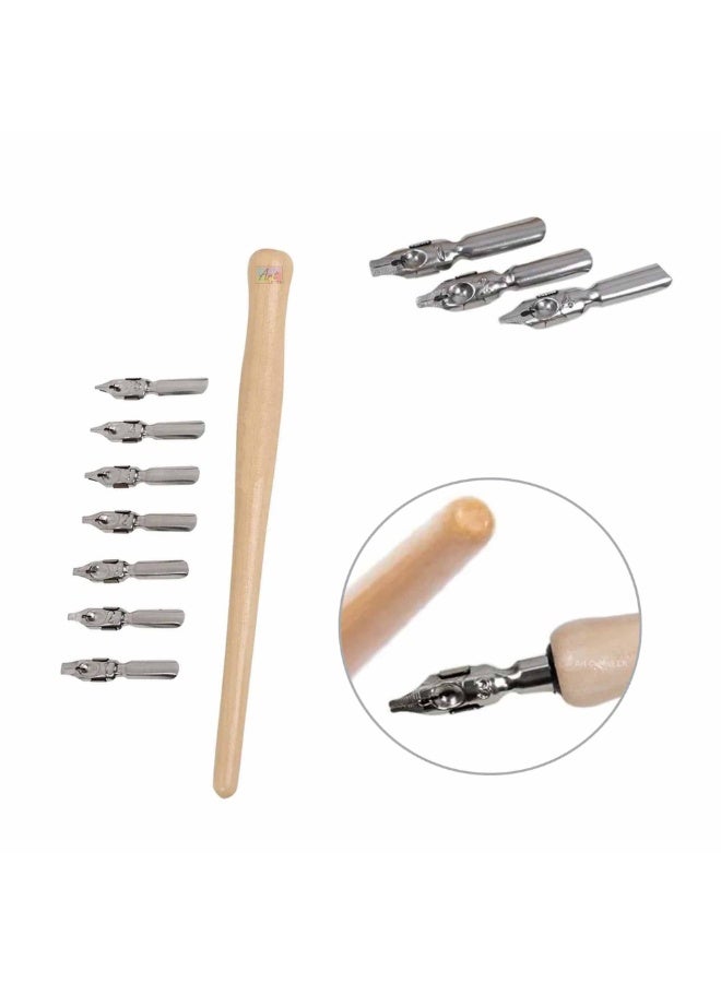 Keep Smiling 8-Piece Calligraphy Dip Pen Set with Wooden Handle & 7 Interchangeable Nibs - For Lettering, Art & Drawing - Image 4