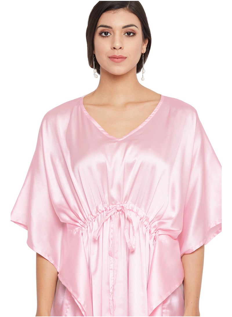 Gypsie Blu Women Kaftan Dress Summer Satin Sleepwear Nightdress Loungewear Caftan Rose Pink  - Image 2