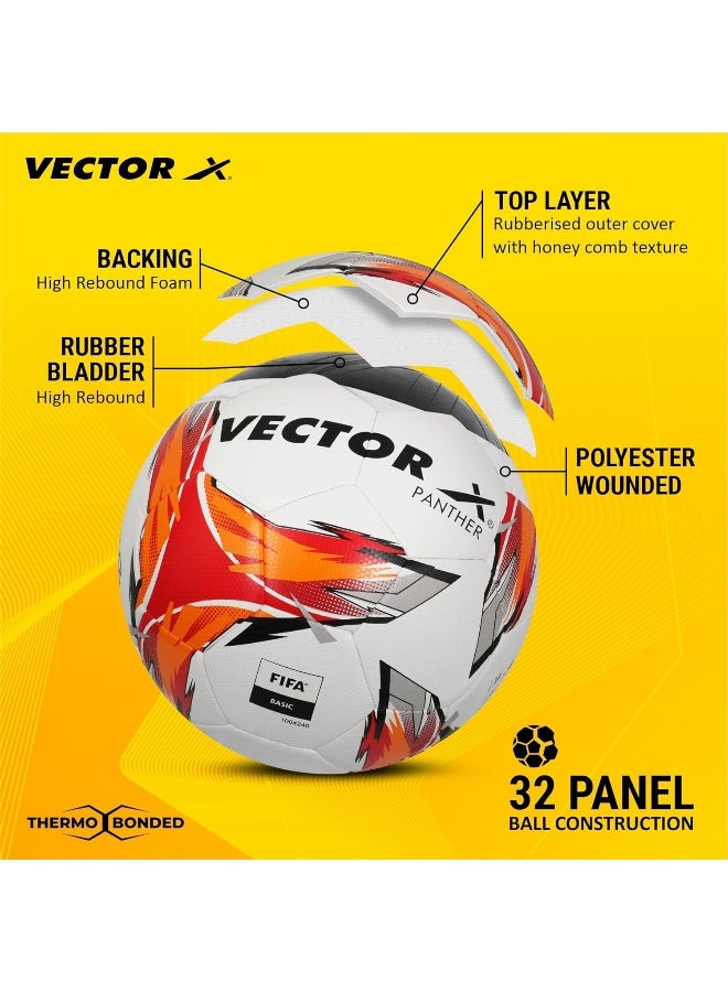 Vector X Panther Thermofusion Football – Size 5, Professional, Training, Match, Outdoor & Indoor Soccer Ball, White-Orange - Image 2