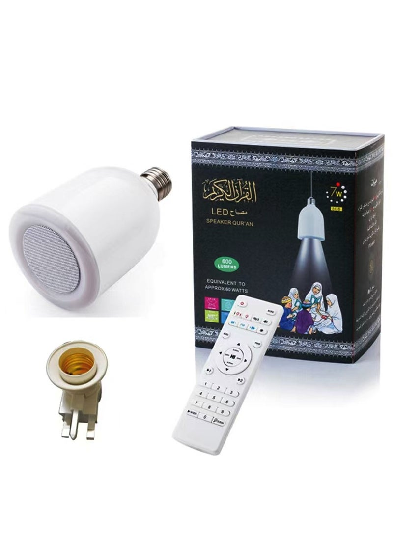 TEXEEM LED Quran Speaker Bulb, 5W HD Speaker with Remote Control, 8GB MP3 Player, White Light, 60W Equivalent, Wireless Bluetooth Islamic Audio Player - Image 1