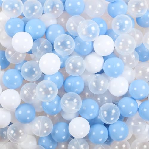 TRENDBOX Ball Pit Balls 100 Macaron Colors Balls for Ball Pit Play Tent Baby Playhouse Pool Birthday Party Decoration DBlue WhiteClear - Image 1