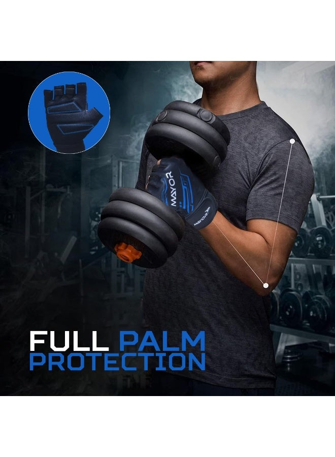 مايور قفازات مايور تسلا مع دعم المعصم وسحّابات – أسود/أزرق، مقاس حر - Image 2