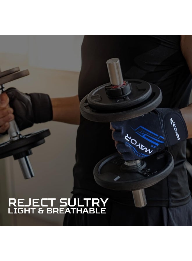 مايور قفازات مايور تسلا مع دعم المعصم وسحّابات – أسود/أزرق، مقاس حر - Image 5