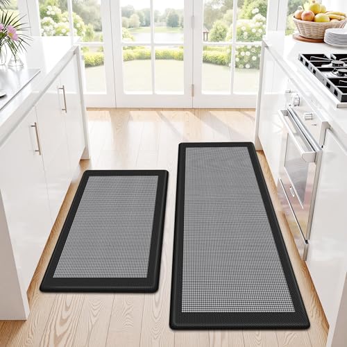 SofterCharm Kitchen Mats, 2PCS Kitchen Rugs for Floor, Cushioned Anti-Fatigue Mats for Kitchen Floor, Non-Slip Standing Desk Mat for Sink, Home, Laundry & Office, 17.3"x30"+17.3"x47" (Black) - Image 1