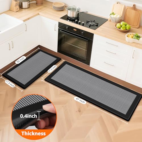 SofterCharm Kitchen Mats, 2PCS Kitchen Rugs for Floor, Cushioned Anti-Fatigue Mats for Kitchen Floor, Non-Slip Standing Desk Mat for Sink, Home, Laundry & Office, 17.3"x30"+17.3"x47" (Black) - Image 2