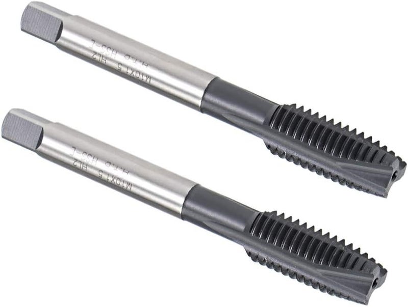 uxcell M10 x 1.5 Spiral Point Threading Tap, H2 Tolerance High Speed Steel TICN Coated, Round Shank with Square End, Metric Screw Taps Tapping Bit for Machinist Thread Repair, 2pcs - Image 1