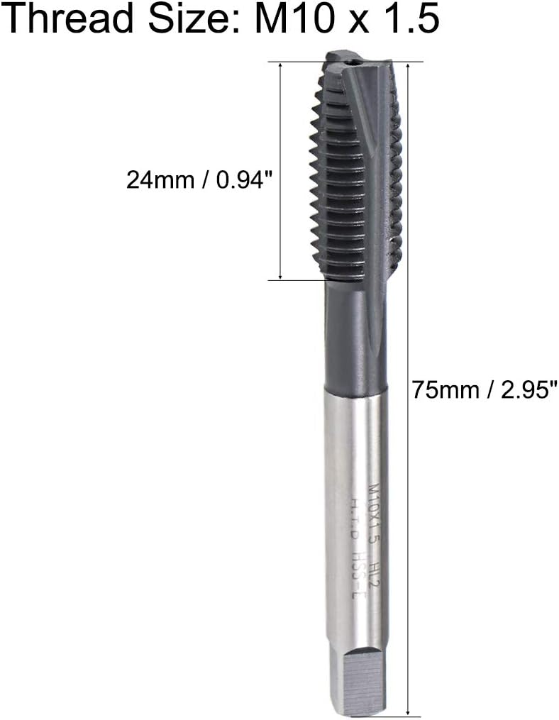 uxcell M10 x 1.5 Spiral Point Threading Tap, H2 Tolerance High Speed Steel TICN Coated, Round Shank with Square End, Metric Screw Taps Tapping Bit for Machinist Thread Repair, 2pcs - Image 2