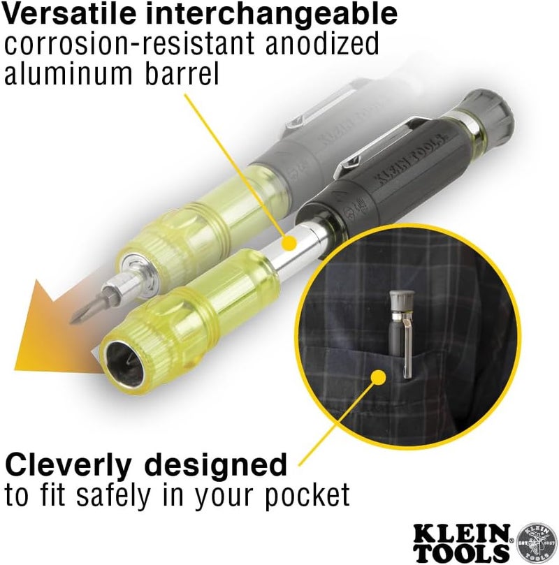 Klein Tools مجموعة مفكات دقيقة متعددة الرؤوس 32614، مفك جيب إلكتروني 4 في 1، رؤوس فيليبس وشق احترافية، EDC - Image 3