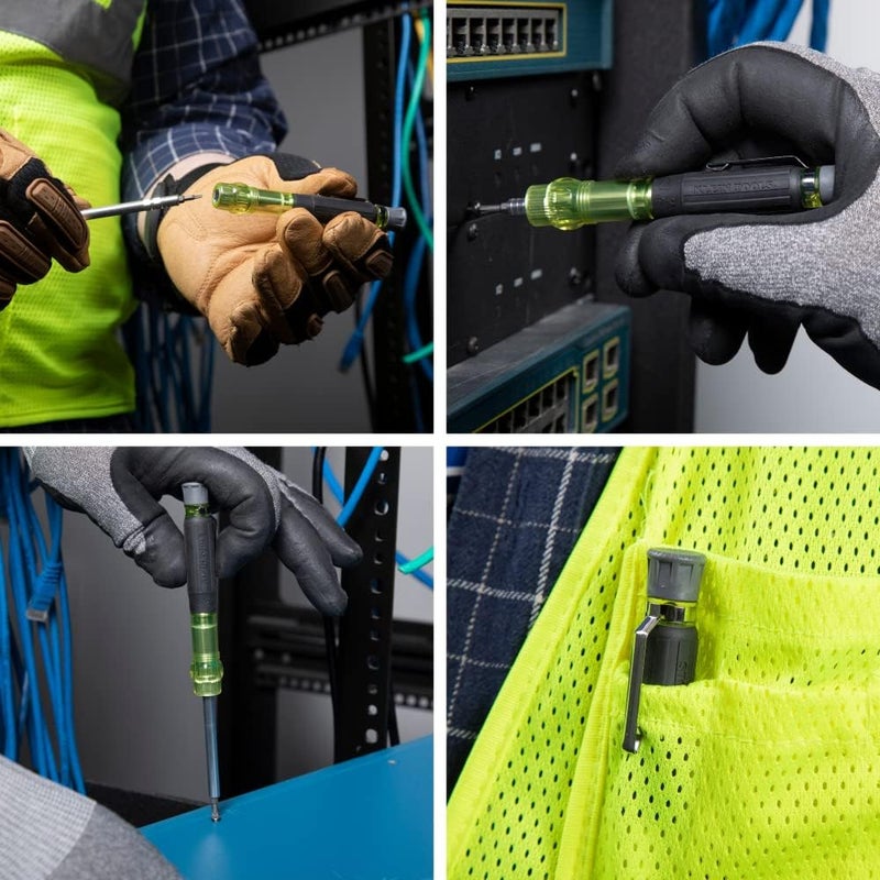 Klein Tools مجموعة مفكات دقيقة متعددة الرؤوس 32614، مفك جيب إلكتروني 4 في 1، رؤوس فيليبس وشق احترافية، EDC - Image 4