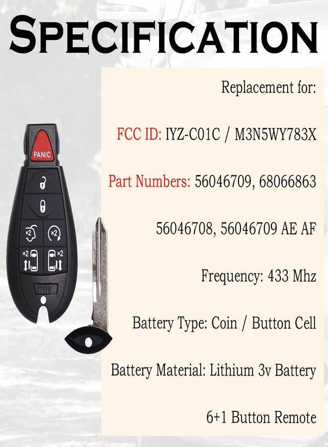SUPALAND Keyless Entry Remote Control Key Fob FOBIK Replacement Fits for Dodge Grand Caravan 2008-2020 Chrysler Town Country Volkswagen Routan IYZ-C01C M3N5WY783X 56046709 - Image 3