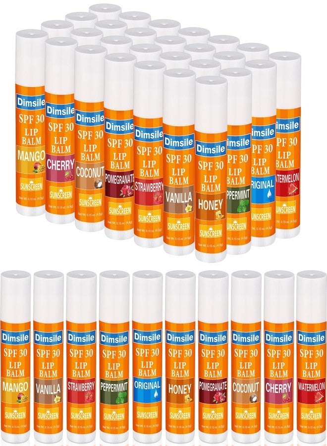 Dimsile 50 Pcs Sunscreen Lip Balms SPF 30 Lip Balms Bulk, Summer Party Gifts Favors Travel Sunscreen for Women Men, 10 Flavors - Image 1
