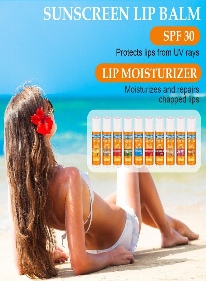 Dimsile 50 Pcs Sunscreen Lip Balms SPF 30 Lip Balms Bulk, Summer Party Gifts Favors Travel Sunscreen for Women Men, 10 Flavors - Image 2