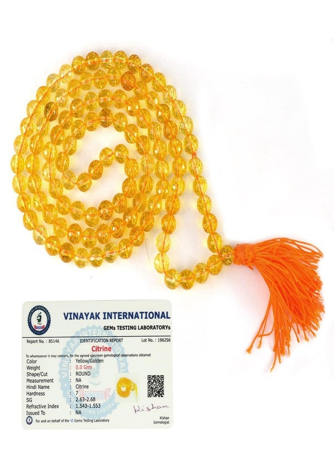 Crystu Certified Citrine 8 mm Stone Mala Crystal Mala 8 mm Faceted 108 Beads Jaap Mala for Reiki Healing and Crystal Healing Stone - Image 1