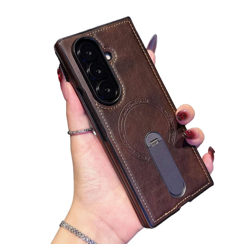 MagSafe Case | Drop Protection | Anti-Fingerprint | Coffee PU | Shockproof Cover for Samsung Galaxy Z Fold 7 - Image 1