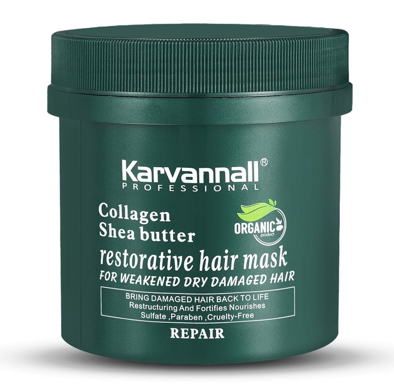 Karvannall Shea Butter Collagen Restorative Hair Mask Deep Repair Treatment for Dry Damaged Frizzy Hair Replenishes Collagen Seals Cuticles Intense Moisture Shine 500ml 169 Fl Oz - Image 2