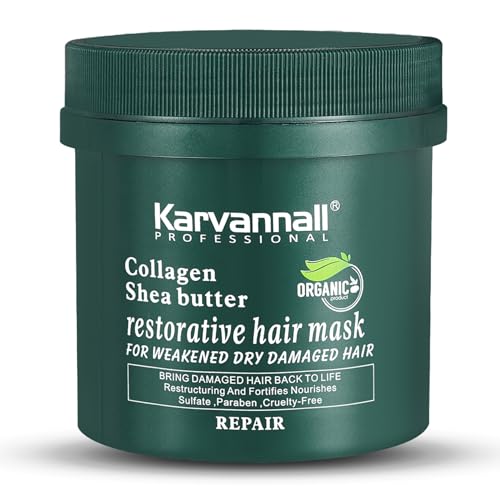 Karvannall Shea Butter Collagen Restorative Hair Mask Deep Repair Treatment for Dry Damaged Frizzy Hair Replenishes Collagen Seals Cuticles Intense Moisture Shine 500ml 169 Fl Oz - Image 1