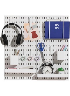 XICEN Pegboard Wall Organizer Kit, 4 Pegboards and 14 Accessories, Modular Hanging for Crafts Organization, Ornaments Display, Desk Pegboard Combination Kit for Office Kitchen Bedroom Living Room, 22" x 22", White  - Image 1