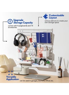 XICEN Pegboard Wall Organizer Kit, 4 Pegboards and 14 Accessories, Modular Hanging for Crafts Organization, Ornaments Display, Desk Pegboard Combination Kit for Office Kitchen Bedroom Living Room, 22" x 22", White  - Image 3
