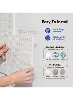 XICEN Pegboard Wall Organizer Kit, 4 Pegboards and 14 Accessories, Modular Hanging for Crafts Organization, Ornaments Display, Desk Pegboard Combination Kit for Office Kitchen Bedroom Living Room, 22" x 22", White  - Image 4