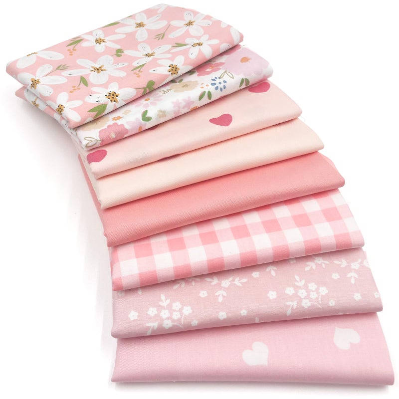 Aubliss 8pcs Fat Quarter Fabric Bundles (100% Cotton - 19.6‘’ x 19.6‘’ / 50cm x 50cm) Quilting Cotton Craft Fabric Pre-Cut Squares Sheets for Patchwork Sewing Quilting Crafting(Sweet Pink) - Image 1