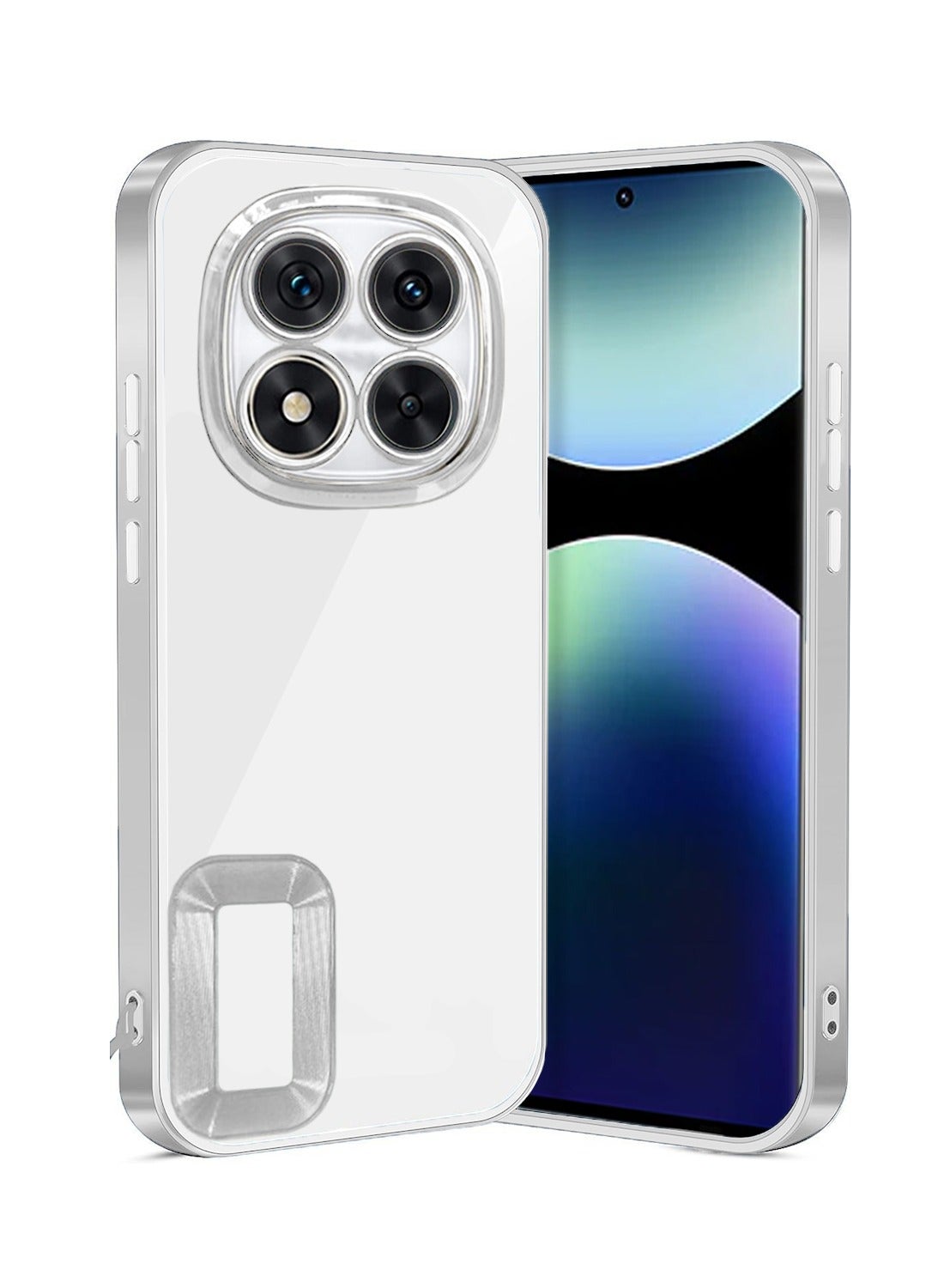 Wtech Xiaomi Redmi Note 14 Pro 5G 2024 PU Luxury Plating Raised Lips Camera Hole Case Cover - Clear/Silver
