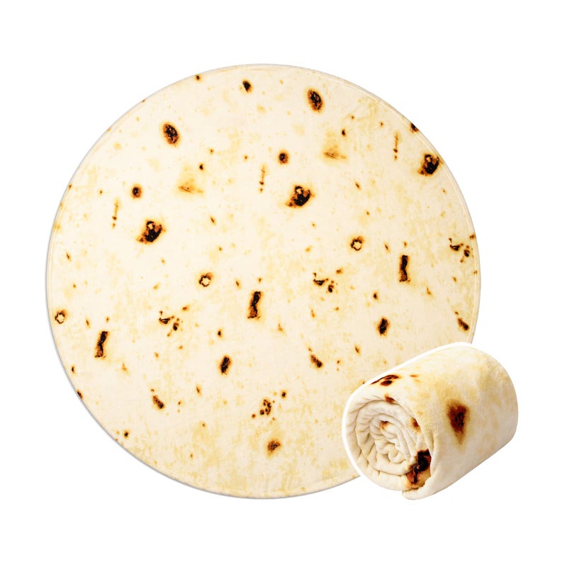 Vessia Burritos Tortilla Blanket Throw SizeBeige71 inches Giant Realistic Funny Food Throw for Adults and Kids 300 GSM Double Sided Soft Novelty Round Taco Blanket
