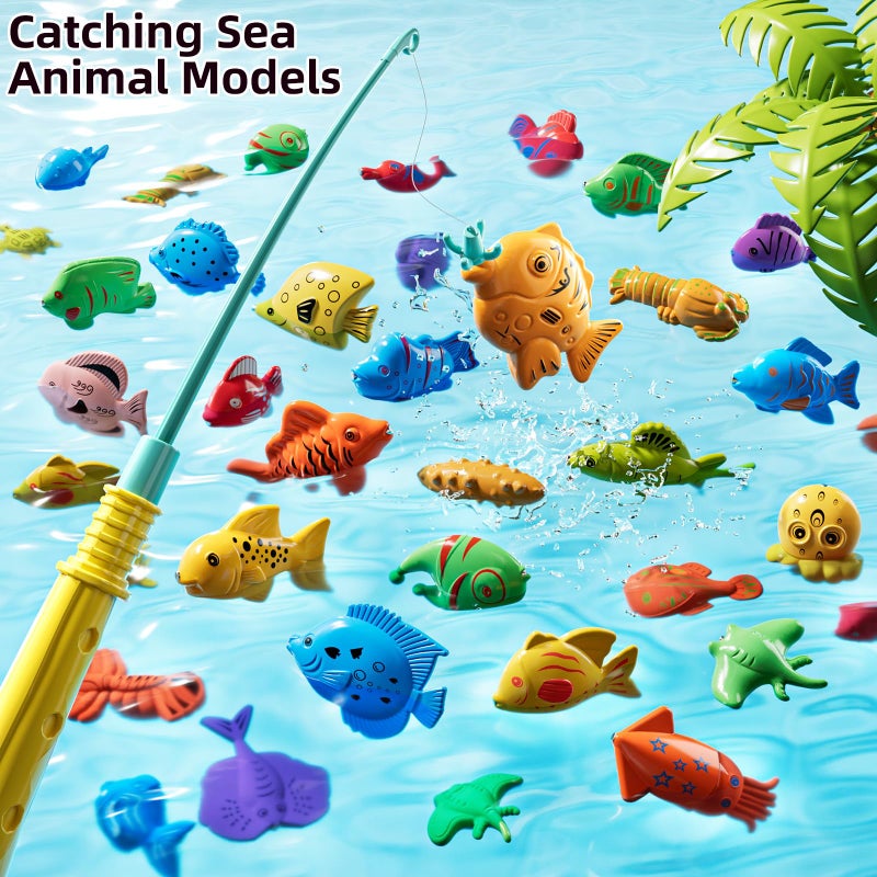JUKUDAHU Magnet Fishing Game for Kids 3 4 5 6 7 8 Years Old - Pool Bath Toys for Toddlers, Pole Rod Net, Floating Fish Toys, Outdoor Party Toys for Boys Girls Kids Age 3-8 8-12 Year Old - Image 3