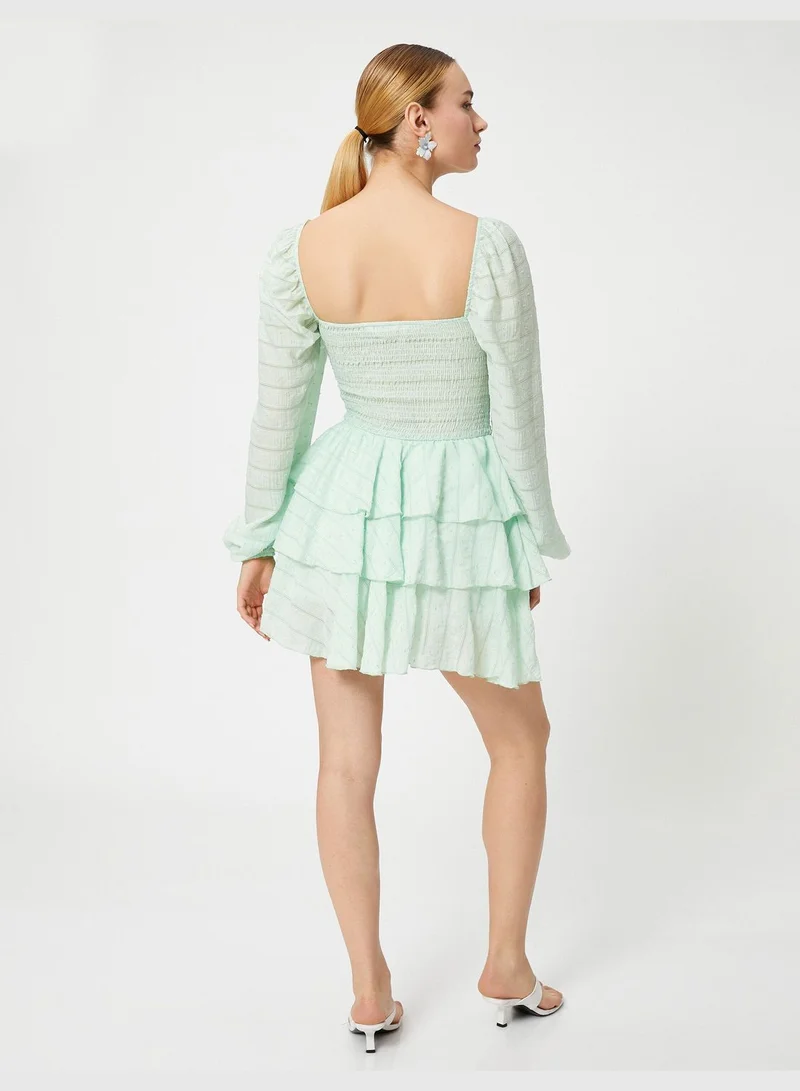 KOTON Tiered Puff Sleeve Mini Dress