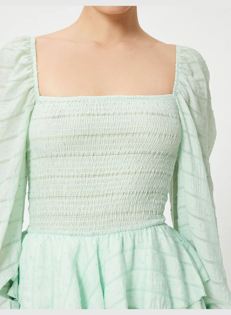 KOTON Tiered Puff Sleeve Mini Dress