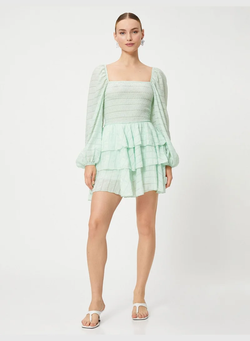 KOTON Tiered Puff Sleeve Mini Dress