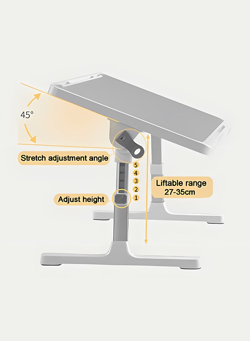 كيدل مكتب كمبيوتر محمول للسرير بارتفاع قابل للتعديل، طاولة سرير مع USB/درج تخزين/حامل أكواب/حامل تابلت/رف كتب، صينية إفطار قابلة للطي محمولة للقراءة والكتابة، سرير وأريكة وأرضية + درج + رف كتب + USB - Image 4
