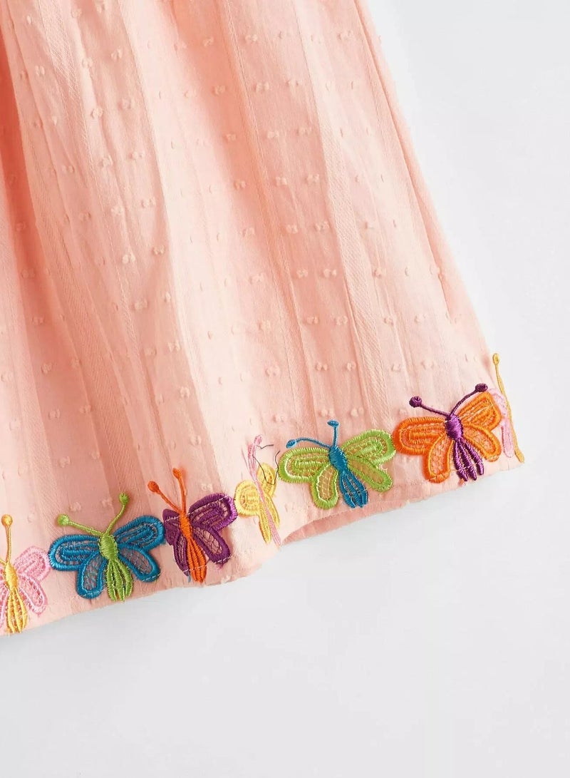 Girls Paperbag Waist Butterfly Patched Swiss Dot Skirt  - Image 3