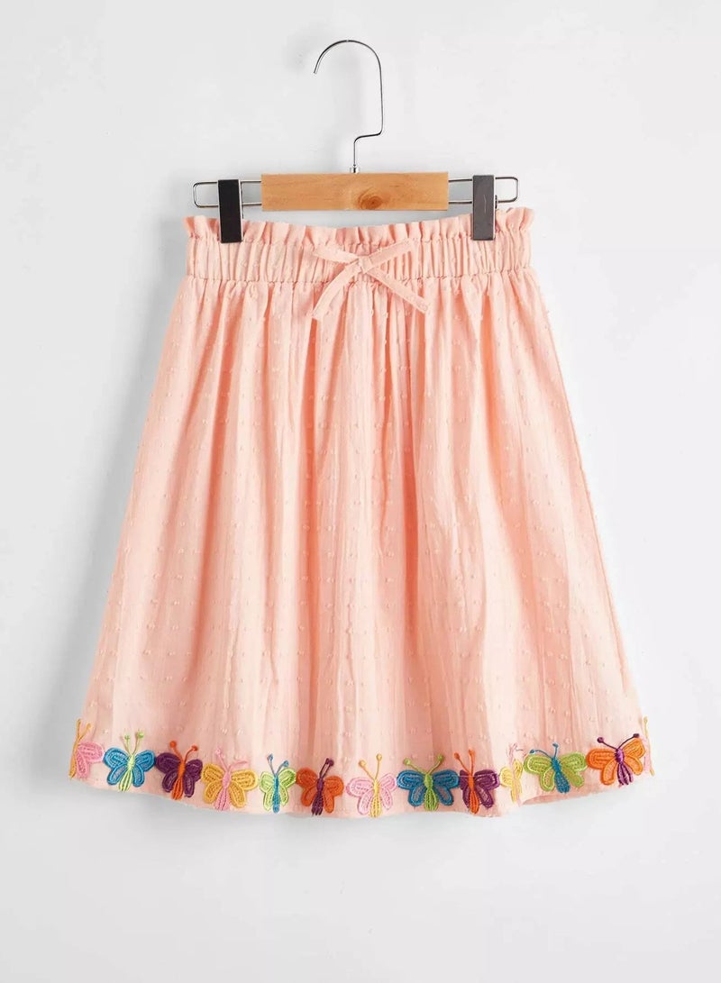 Girls Paperbag Waist Butterfly Patched Swiss Dot Skirt  - Image 1
