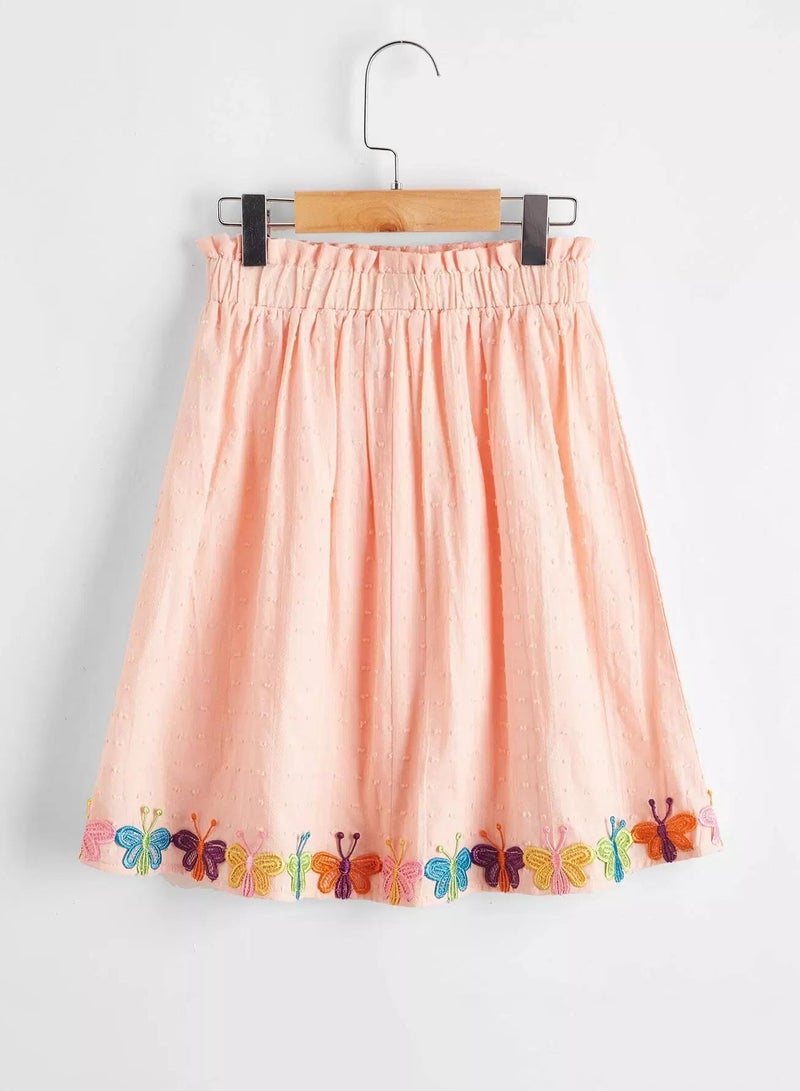 Girls Paperbag Waist Butterfly Patched Swiss Dot Skirt  - Image 2