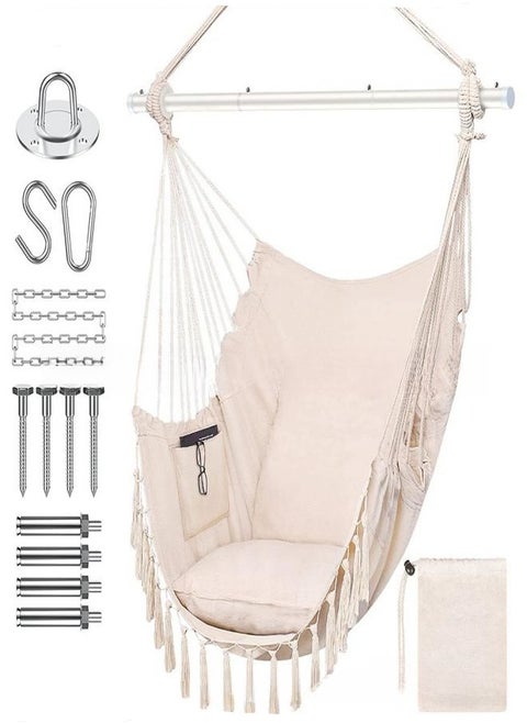 Hammock Chair Swing with 2 Cushions and Spreader Bar
