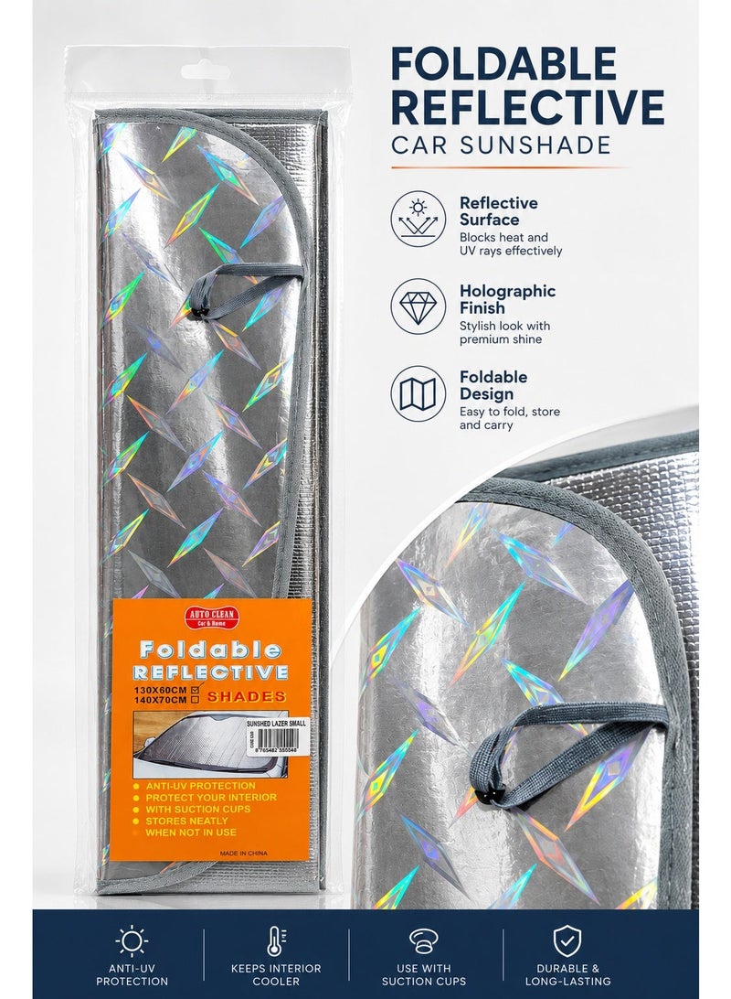 Foldable Reflective Car Windshield Sunshade 130 x 60 cm, Anti-UV Heat Protection Cover with Suction Cups, Holographic Silver Car Window Shade for Dashboard and Interior Protection - Image 5