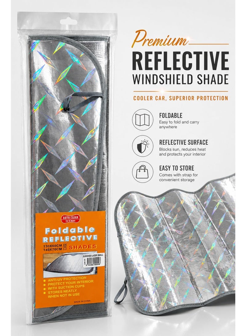 Foldable Reflective Car Windshield Sunshade 130 x 60 cm, Anti-UV Heat Protection Cover with Suction Cups, Holographic Silver Car Window Shade for Dashboard and Interior Protection - Image 4