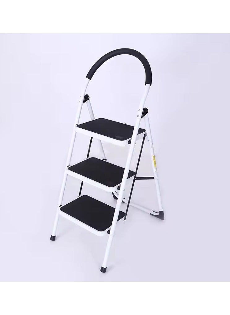 AGD Three-Step Folding Home Ladder Suitable for Indoor, Kitchen, Living Room, Portable Step Ladder (White and Black) - Image 2