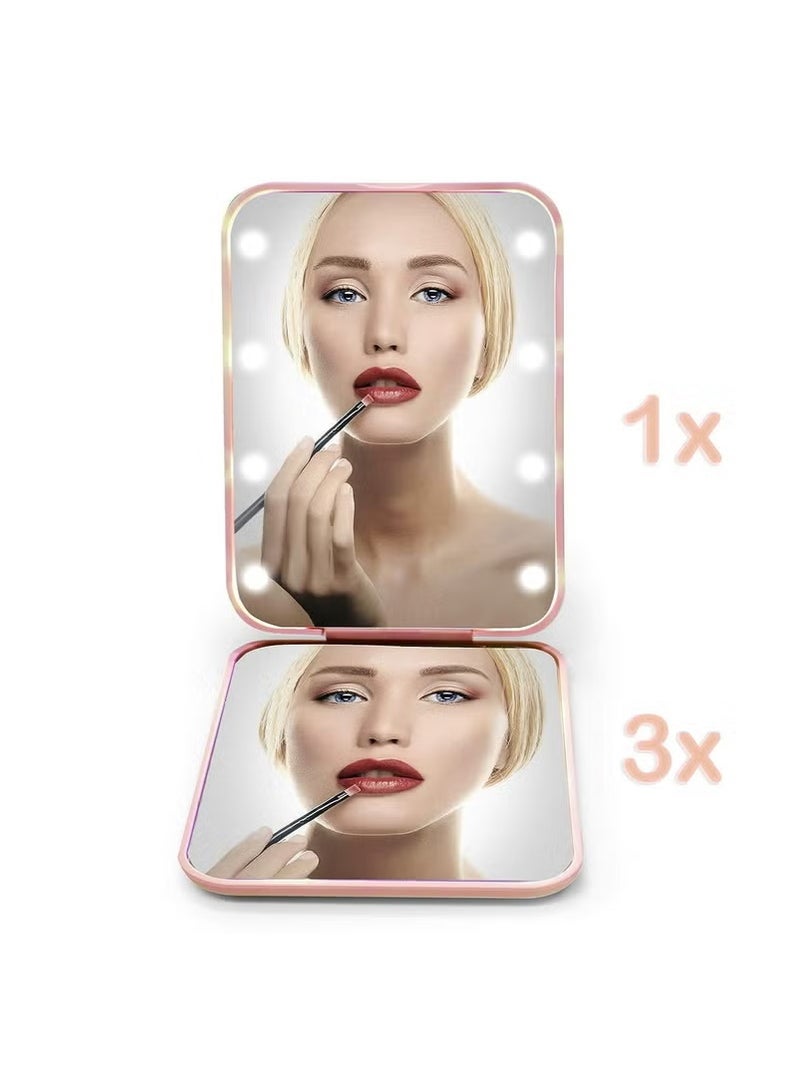 Pocket Mirror, 1X/3X Magnification LED Compact Travel Makeup Mirror With Light, 2-Sided, Portable, Folding, Handheld (Pink)  - Image 4