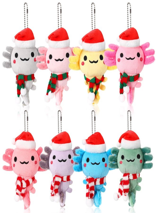 Poen 8 Pcs Christmas Axolotl Ornaments Plush Toys 4 Inch Mini Kawaii Axolotl Stuffed Animal with Santa Hat and Scarf Cute Stuffed Samaritans Keychain Bulk for Christmas Ornaments Hanging Decorations - Image 1