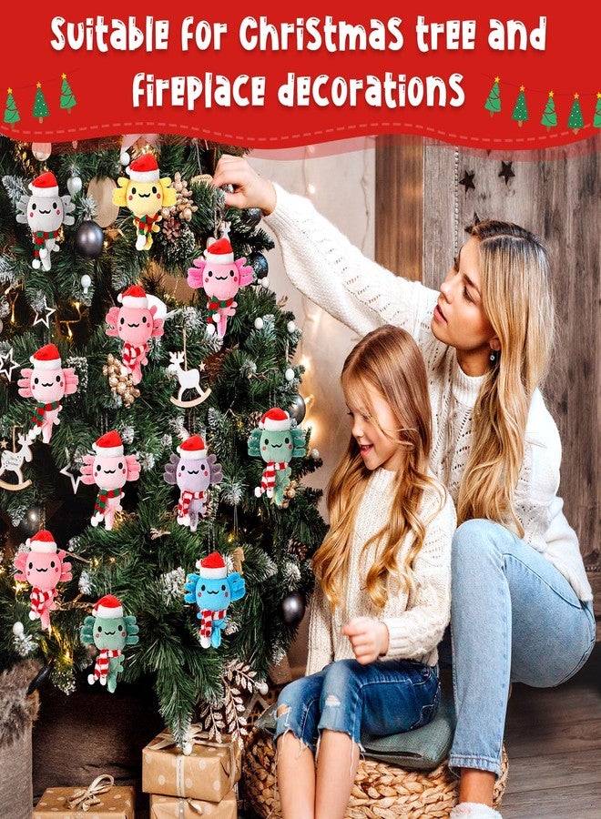 Poen 8 Pcs Christmas Axolotl Ornaments Plush Toys 4 Inch Mini Kawaii Axolotl Stuffed Animal with Santa Hat and Scarf Cute Stuffed Samaritans Keychain Bulk for Christmas Ornaments Hanging Decorations - Image 5