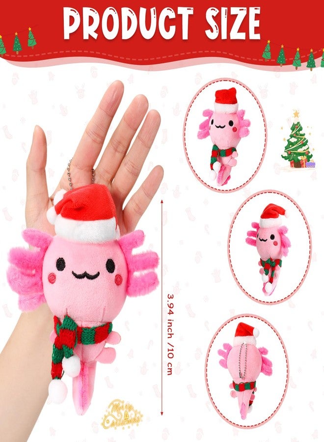 Poen 8 Pcs Christmas Axolotl Ornaments Plush Toys 4 Inch Mini Kawaii Axolotl Stuffed Animal with Santa Hat and Scarf Cute Stuffed Samaritans Keychain Bulk for Christmas Ornaments Hanging Decorations - Image 2