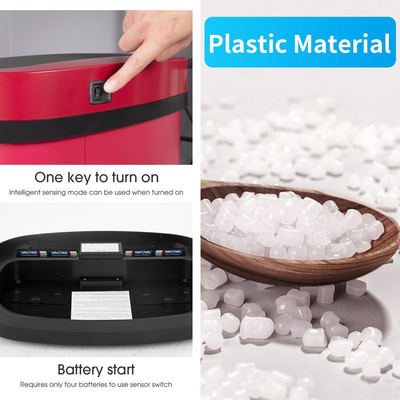BestOffice | 13 Gallon Plastic Trash Can with Lid | Red | Automatic Touchless Garbage Can | Odor Control | Modern Oval Design | Easy to Clean | Fits Any Kitchen, Bathroom, Office or Home - Image 3